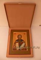 Шкатулка из мундиора и бархата с иконой Святого Стилиана