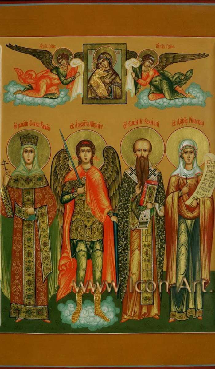 Семейная икона. Святая равноап. Елена, святой Архангел Михаил, святой Василий Великий и святая Дария Римская