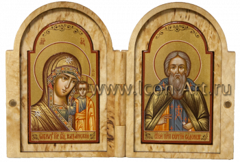Складень: Пресвятая Богородица «Казанская» и прп. Сергий Радонежский 