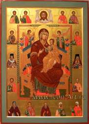 Икона Божией Матери Всецарица со святыми целителями на полях