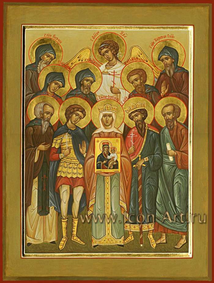 Фото: Семейная икона. Святой прп. Антоний, святая прп. Мария, святой прп. Харитон Исповедник, святой прп. Кирилл, святой мч. Александр, святая Елена Сербская, святой прп. Иродион, святой блгв. князь Вячеслав Чешский,  святой прп. Харитон Сянжемск