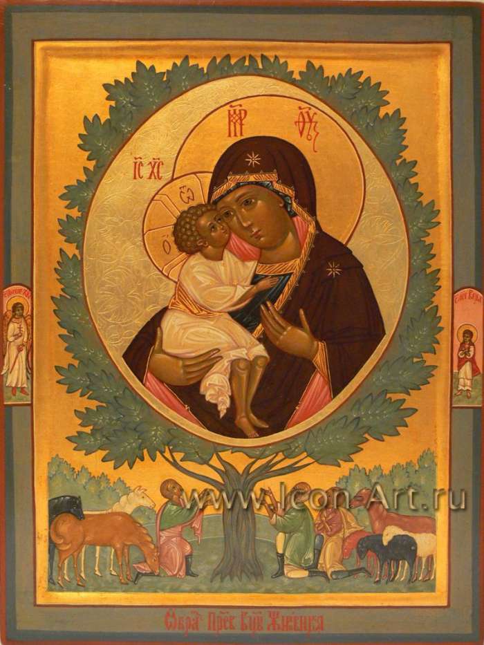 Фото: Икона Пресвятой Богородицы «Жировицкая». На полях иконы святой Ангел Хранитель и святая мц. Вера.