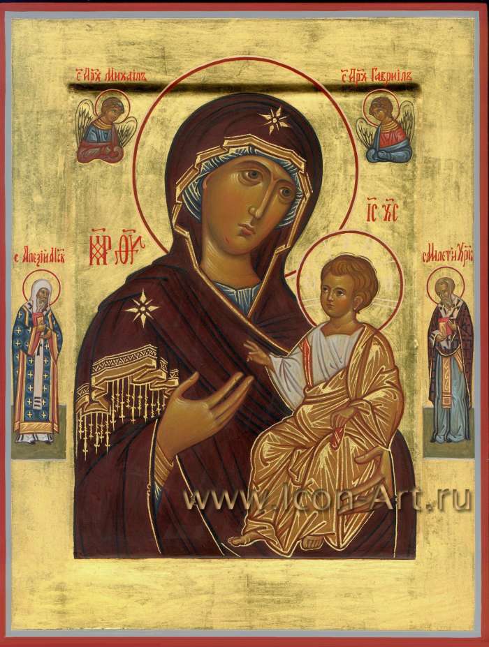 Фото: Иверская икона Пресвятой Богородицы. На полях: святой Алексий митрополит Московский и святой Мелетий Харьковский архиепископ