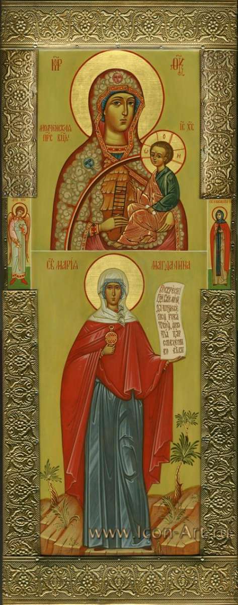 Фото: Святая равноапостольная мироносица Мария Магдалина. Молченская икона Пресвятой Богородицы. На полях иконы святой Ангел Хранитель и святая Елисавета чудотворица