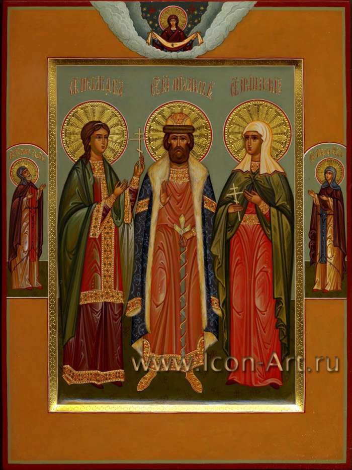 Фото: Семейная Икона. Святая Пелагия Антиохийская, мц., дева, святой князь Михаил Тверской и святая Ирина Корифская, мц.