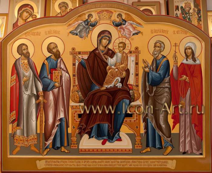 Фото: Икона Пресвятой Богородицы Домостроительница. Святой Александр Невский, святой апостол Павел, святой Андрей Первозванный, святая мц. Татиана