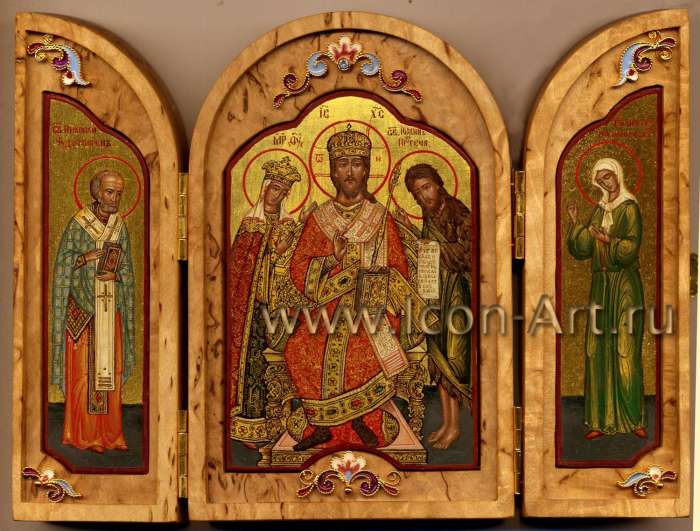 Фото: Складень. Иисус Христос Великий Архиерей, Пресвятая Богородица, Иоанн Предтеча, Николай Чудотворец и Матрона Московская
