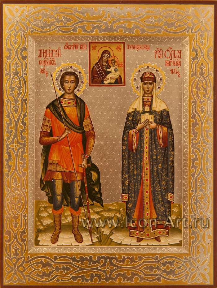 Фото: Семейная икона. Святой Димитрий Солунский и святая княгиня Ольга. Образ Пресвятой Богородицы «Путивльская»