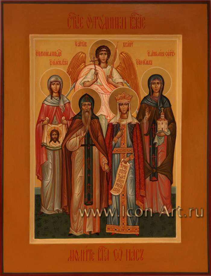 Фото: Семейная икона. Святые: праведная Вероника, Князь Олег Брянский, Ангелина Сербская и Ангел Хранитель.