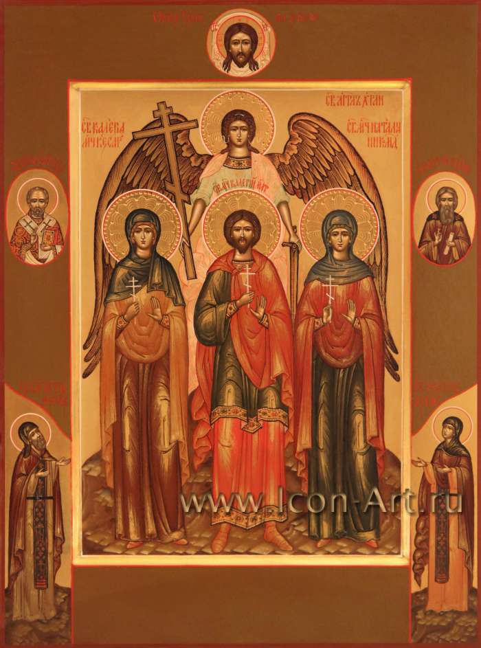 Фото: Семейная икона. Спас Нерукотворный, святые: Ангел Хранитель, мученица Калерия Кесарийская, мученик Валерий Мелитинский, мученица Наталия Никомидийская. На полях Святитель Николай, преподобный Сергий Радонежский, Петр и Феврония Муромские