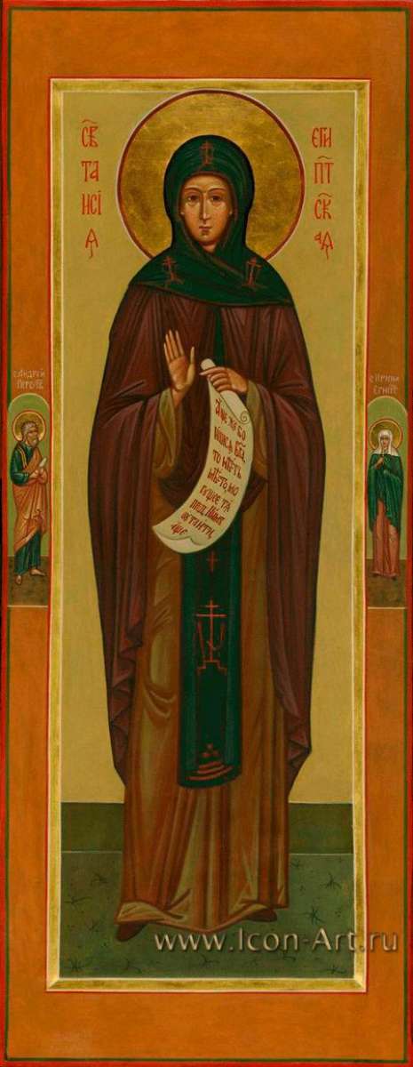 Фото: Мерная икона. Святая Таисия Египетская со святыми: Андреем Первозванным и Ириной Египетской