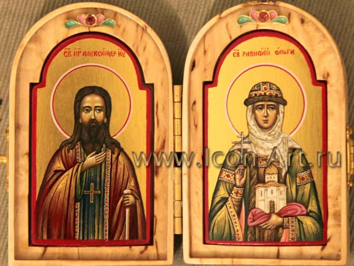 Фото: Складень: Св. Александр Куштский и Св. княгиня Ольга