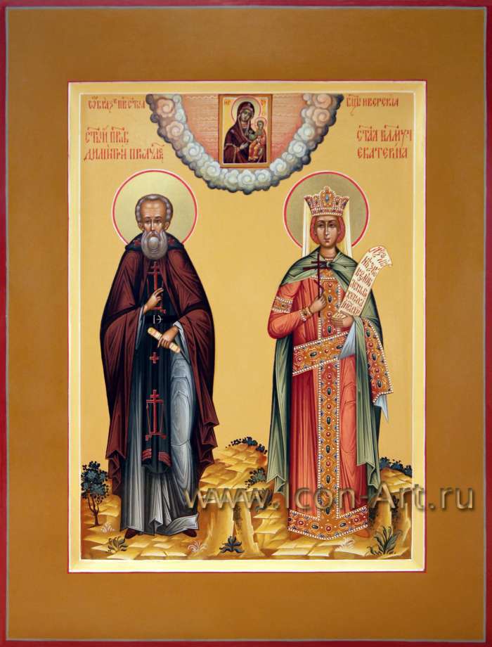 Фото: Семейная икона: святой прп. Димитрий Прилуцкий и св. вмц. Екатерина