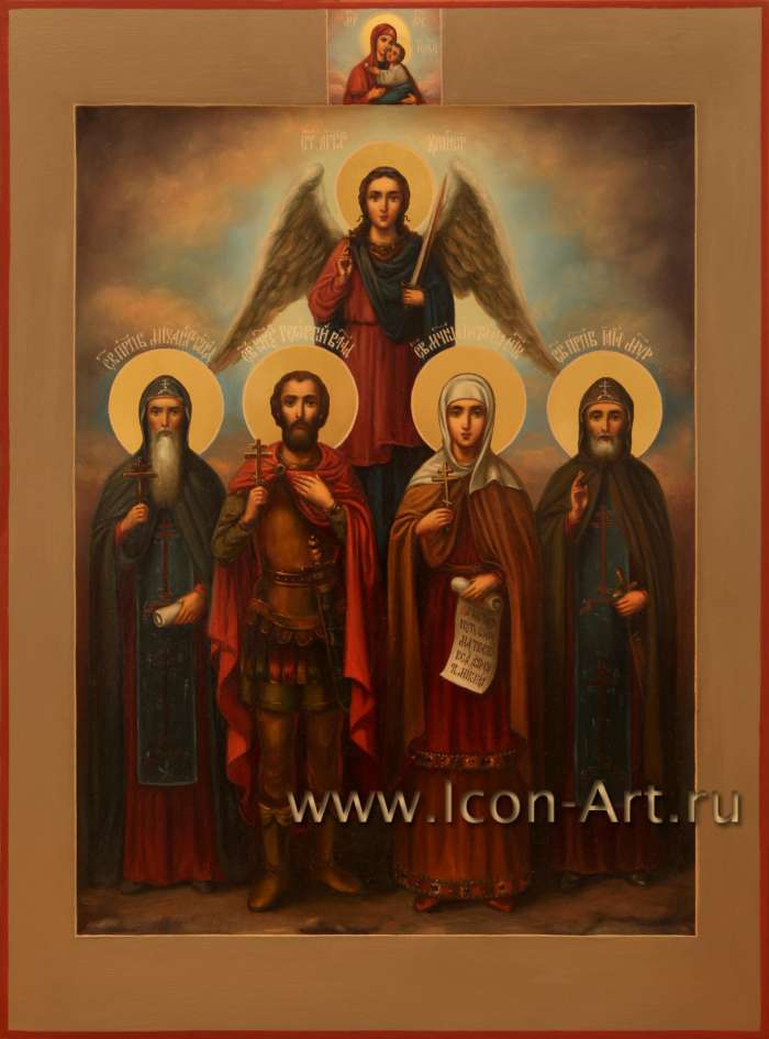 Фото: Семейная икона. Святые: Ангел Хранитель, прп. Михаил Гареджийский, кн. Георгий Владимирский, мц. Наталия Никомидийская, прп. Илия Муромец 