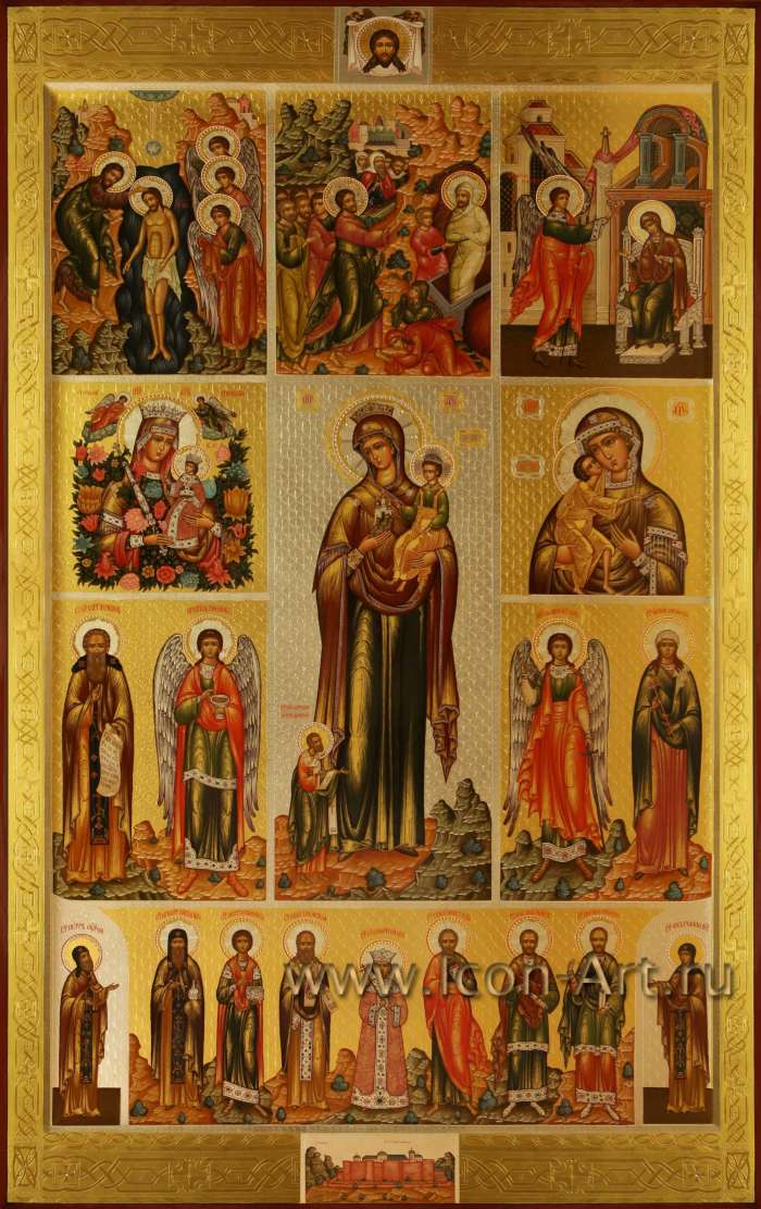 Фото: Семейная икона: Пресвятая Богородица «Тучная Гора» с избранными праздниками, иконами Пресвятой Богородицы и святыми
