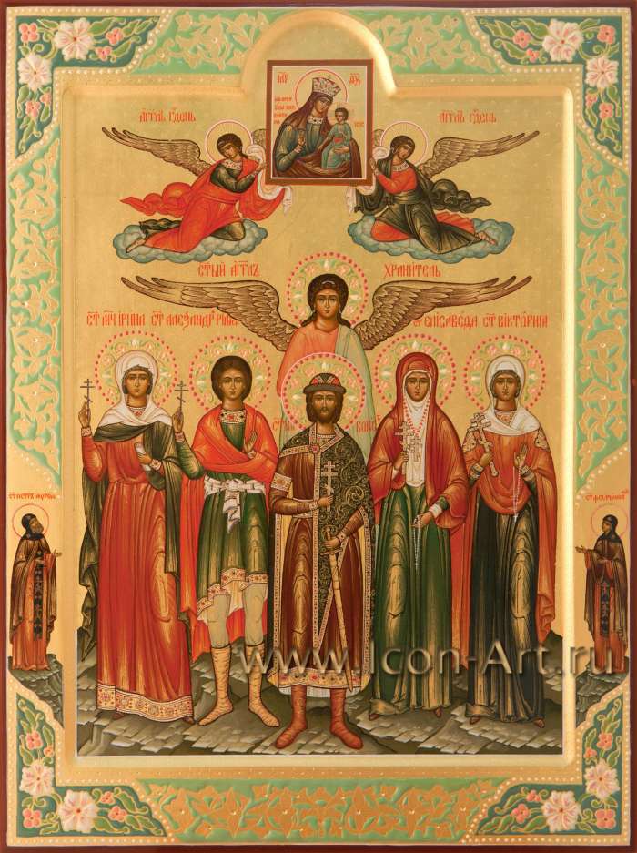 Фото: Семейная икона: Писидийская икона Божией Матери, святые: мц. Ирина, мц. Александр Римский, благ. кн. Борис, прпмц. Елисавета, мц. Виктория