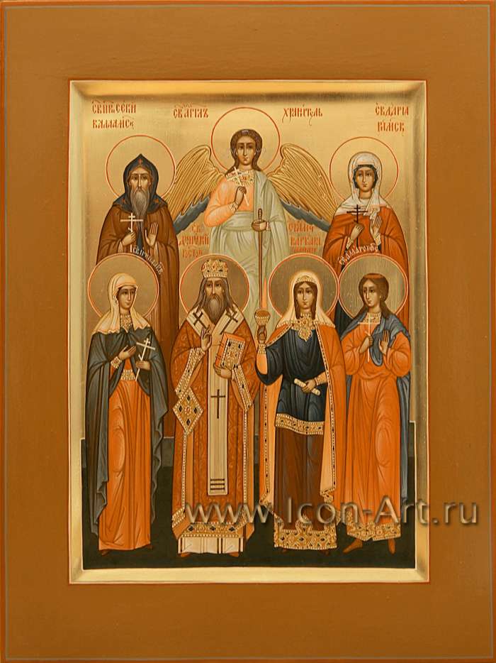 Фото: Семейная икона, святые: Сергий Валаамский, Ангел Хранитель, мц. Дария Римская, мц. Ирина Акв., свт. Димитрий Ростовский, вмц. Варвара, мц. Алла  