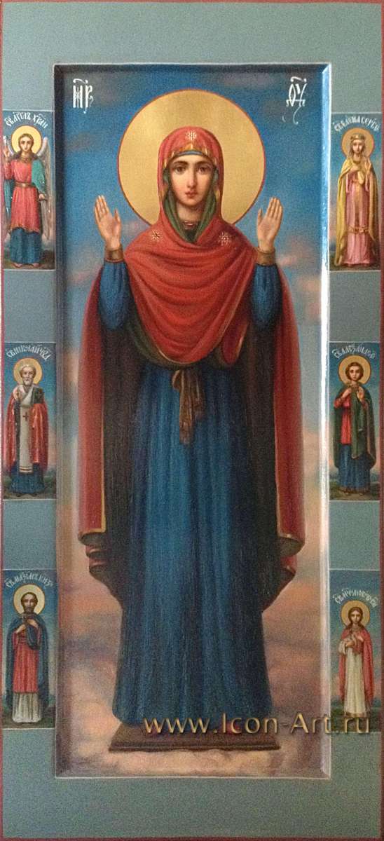 Фото: Пресвятая Богородица «Нерушимая Стена», святые на полях: Ангел Хранитель, ст. Елена Сербская, свт. Николай, мч. Александр, мч. Максим, мц. Любовь