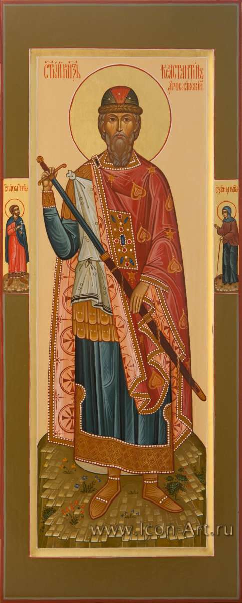 Фото: Святой благоверный князь Константин Ярославский, святые на полях: мч. Павел Птолеамидский и бл. Ксения Петербуржская