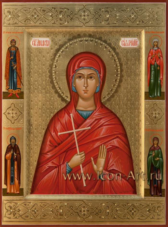 Фото: Святая мученица Анастасия Римская, святые на полях: ст. князь Игорь Черниговский, ст. мученица Татияна, прп. Александр Констнтинопольский, прп. Ксения Миласская