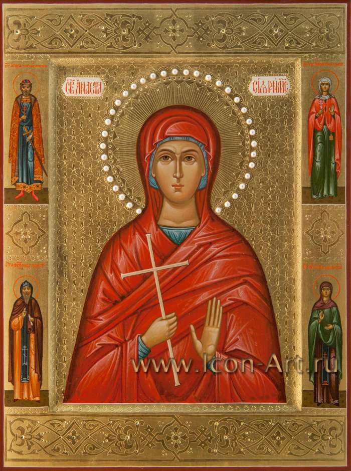 Фото: Святая мученица Анастасия Римская, святые на полях: ст. князь Игорь Черниговский, ст. мученица Татияна, прп. Александр Констнтинопольский, прп. Ксения Миласская