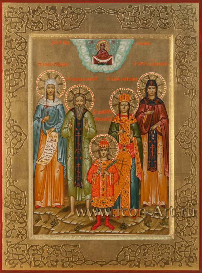 Фото: Семейная икона: Покров Пресвятой Богородицы, святые: мц. Анна Готфская, прп. Симеон Палестинский, вмц. Екатерина, прп. Сергий Шухтомский, мч. царевич Димитрий Угличский