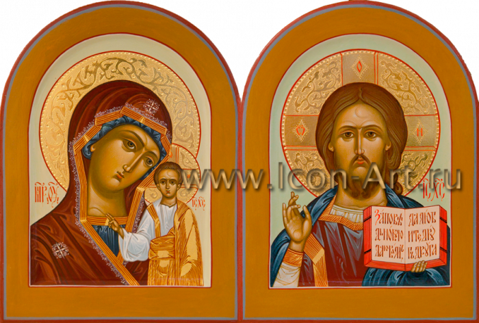 Фото: Венчальная пара с иконой Божией Матери «Казанская»