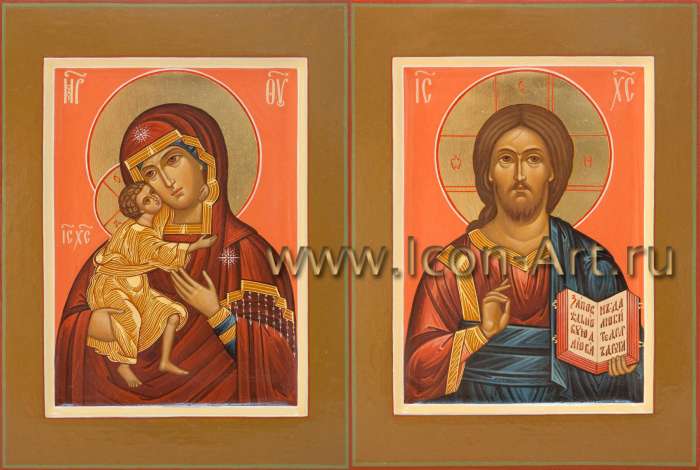 Фото: Венчальная пара с иконой Божией Матери «Владимирская»