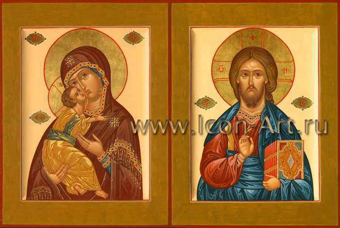 Фото: Венчальная пара с иконой Божией Матери «Владимирская»