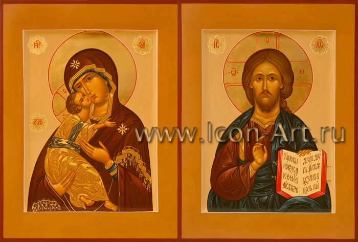 Фото: Венчальная пара с иконой Божией Матери «Владимирская»