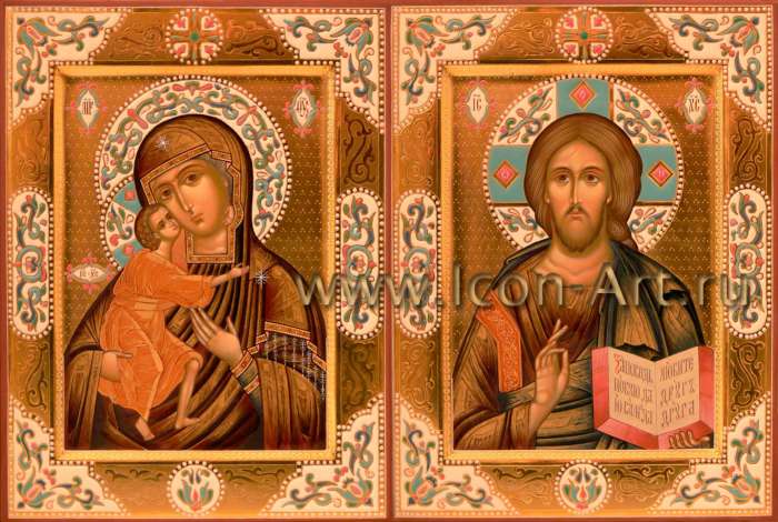 Фото: Венчальная пара с иконой Божией Матери «Феодоровская»