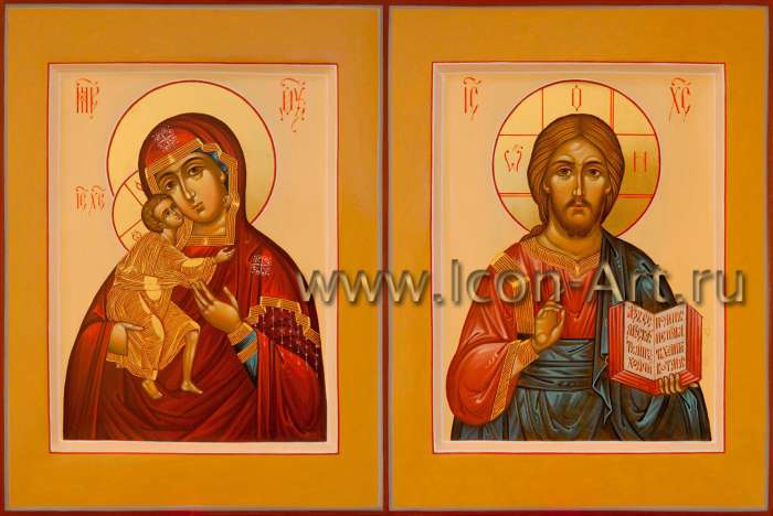 Фото: Венчальная пара с иконой Божией Матери «Феодоровская»