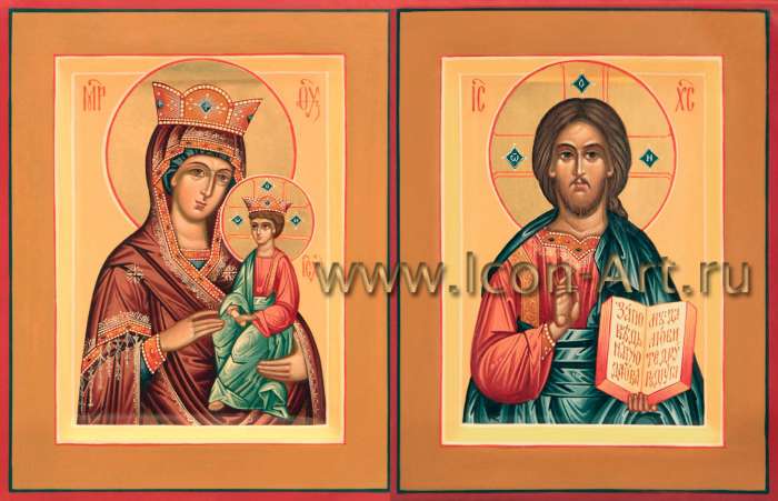 Фото: Венчальная пара с иконой Божией Матери «Споручница грешных»