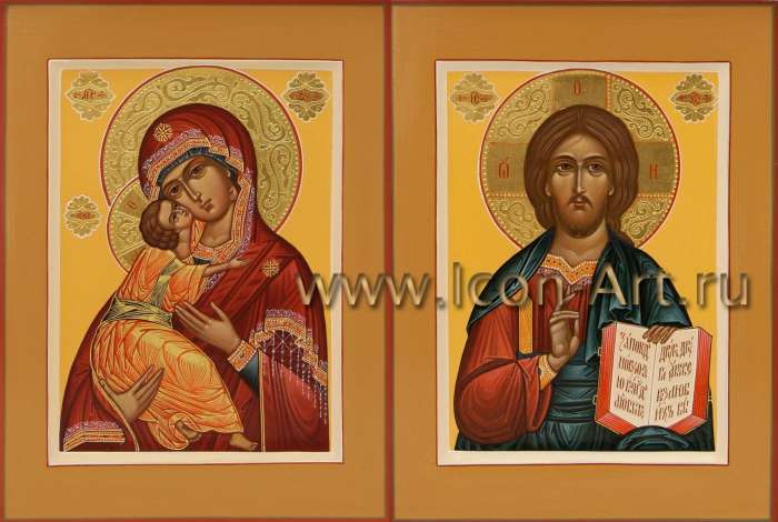 Фото: Венчальная пара с иконой Божией Матери «Владимирская»