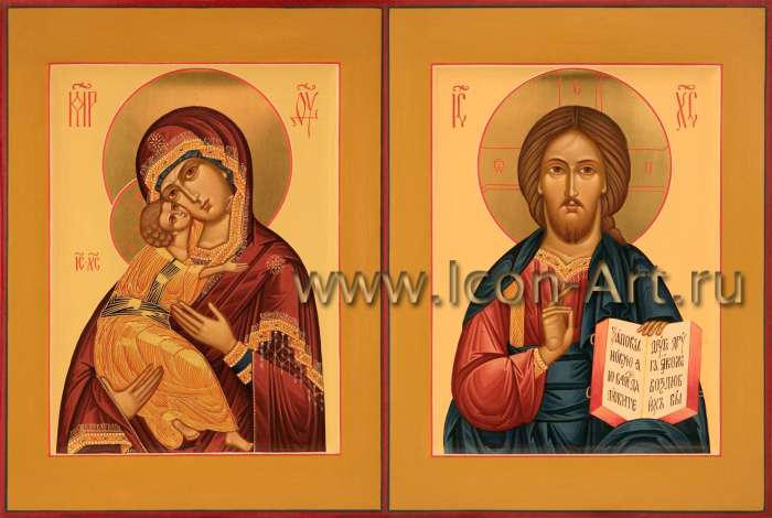 Фото: Венчальная пара с иконой Божией Матери «Владимирская»