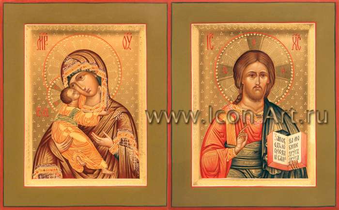 Фото: Венчальная пара с иконой Божией Матери «Владимирская»