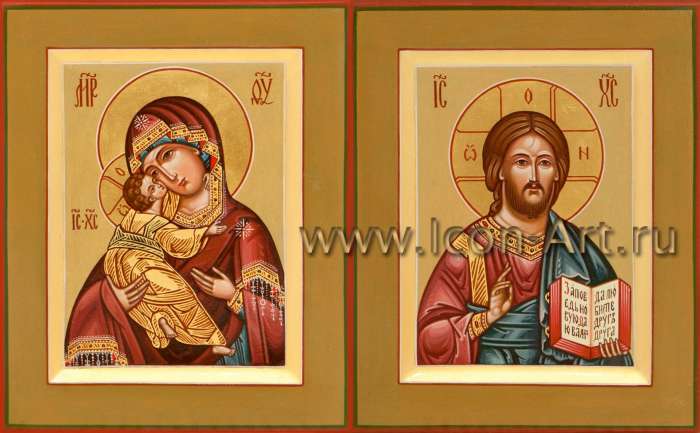 Фото: Венчальная пара с иконой Божией Матери «Владимирская»