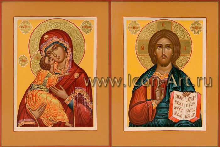 Фото: Венчальная пара с иконой Божией Матери «Владимирская»