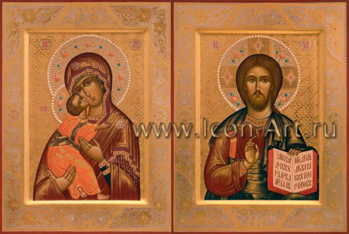 Фото: Венчальная пара с иконой Божией Матери «Владимирская»