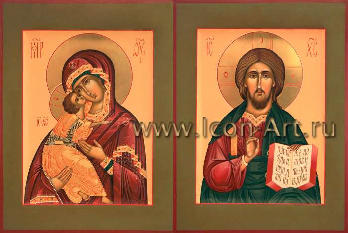 Фото: Венчальная пара с иконой Божией Матери «Владимирская»