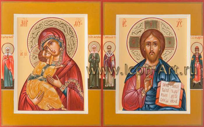 Фото: Венчальная пара с иконой Божией Матери «Владимирская»