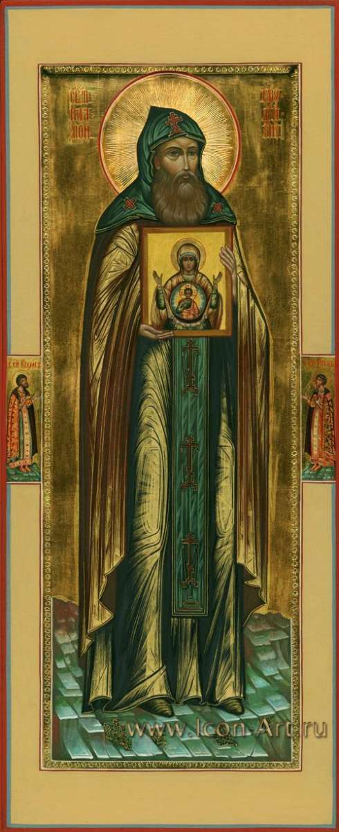 Фото: Святой игумен Платон Студийский, исп.. На полях иконы святой князь Борис и святой князь Глеб