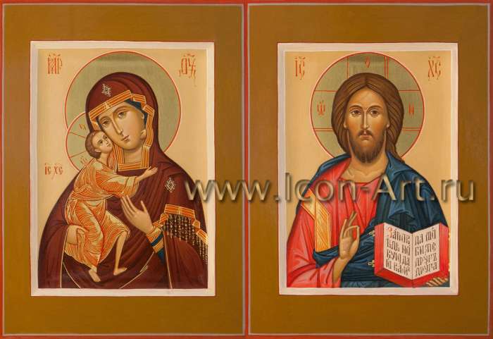 Фото: Венчальная пара с иконой Божией Матери «Феодоровская»