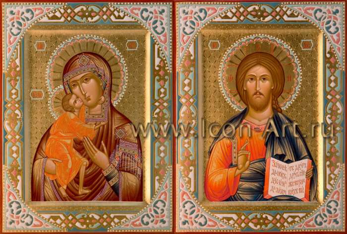 Фото: Венчальная пара с иконой Божией Матери «Феодоровская»