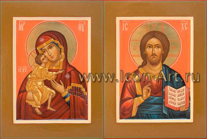 Фото: Венчальная пара с иконой Божией Матери «Феодоровская»