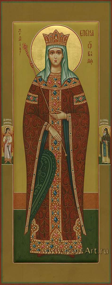 Фото: Святая королева Елена Сербская. На полях иконы святой Ангел Хранитель и святой Силуан Афонский.