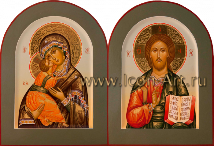 Фото: Венчальная пара с иконой Божией Матери «Владимирская»