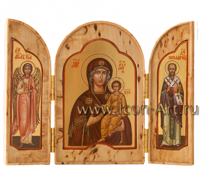Фото: Складень: Пресвятая Богородица «Одигитрия» с Ангелом Хранителем и святителем Николаем 