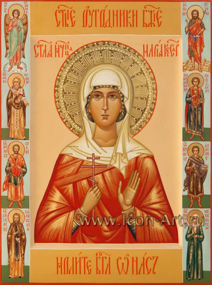 Фото: Святая мученица Мария Кесарийская, на полях: Ангел Хранитель, ст. Иоанн Предтеча,свт. Лука Крымский, вмч. Пантелеймон, ст. Косьма и Дамиан, прп. Серафим и блаж. Матрона 