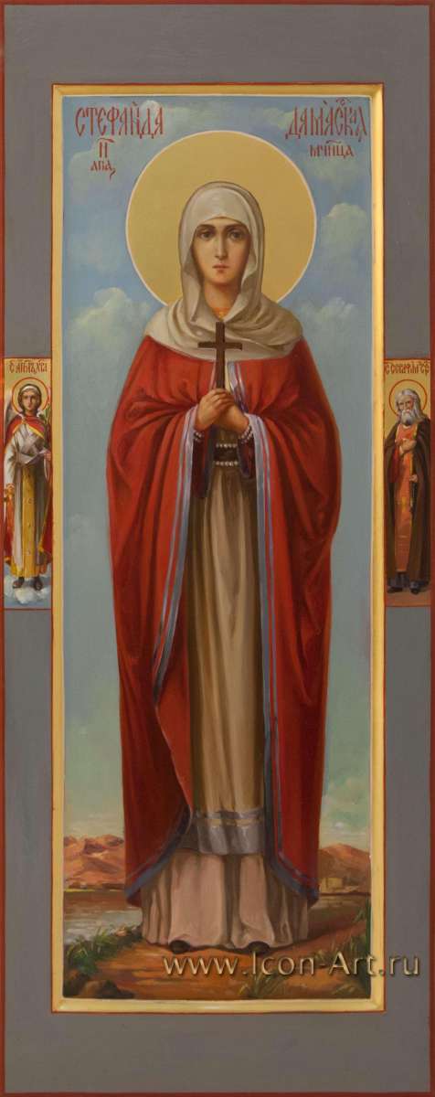 Фото: Святая мученица Стефанида Дамасская, святые на полях: Ангел Хранитель и прп. Серафим Саровский